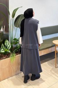 Smoked Shirt Collar Sleeveless Arm With Zipper Pleated Suit