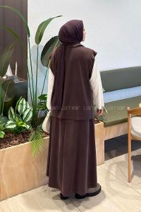 Brown Shirt Collar Sleeveless Arm With Zipper Pleated Suit
