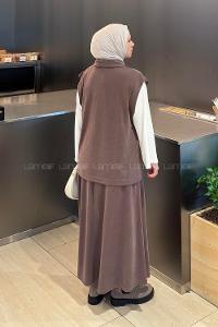 Brown With Milk Shirt Collar Sleeveless Arm With Zipper Pleated Suit