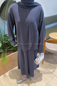 Anthracite Crew Neck Long Arm With Zipper Pleated Suit