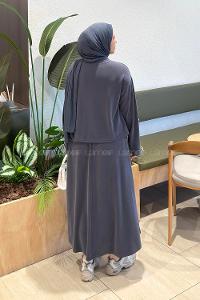 Anthracite Crew Neck Long Arm With Zipper Pleated Suit
