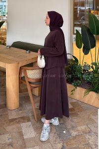 Brown Crew Neck Long Arm With Zipper Pleated Suit