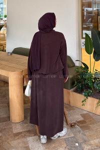 Brown Crew Neck Long Arm With Zipper Pleated Suit