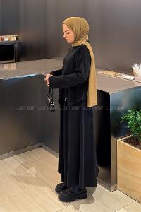 Black Crew Neck Long Arm With Zipper Pleated Suit