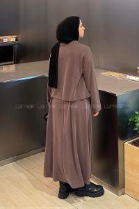 Soft Brown Crew Neck Long Arm With Zipper Pleated Suit