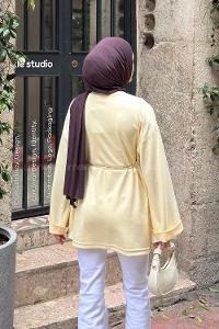 Lamelif Bağlama Detaylı Kol Katlı Oysho Tunik Soft Sarı