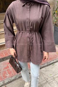 Brown Shirt Collar Long Arm Printed Shirt