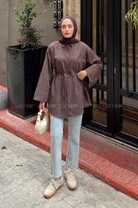 Lamelif Bağlama Detaylı Soft Gömlek Kahverengi