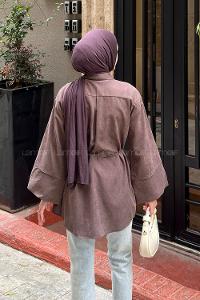 Lamelif Bağlama Detaylı Soft Gömlek Kahverengi