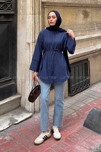 Lamelif Bağlama Detaylı Soft Gömlek Lacivert