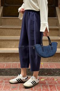 Lamelif Beli Lastikli Çımalı Pantolon Lacivert