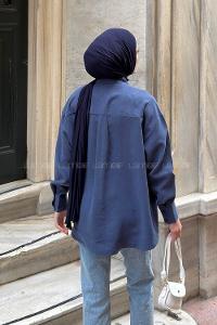 Blue Shirt Collar Long Arm Unprinted Shirt