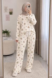 Lamelif Ayıcık-Kalp Detaylı Pijama Takımı