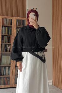 Lamelif Bomber Kısa Kot Ceket Siyah