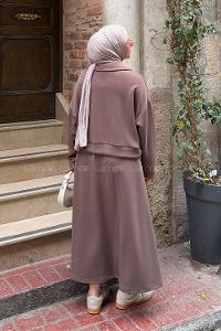 Brown Zippered Neck Long Arm With Zipper Pleated Suit