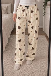 Lamelif Milan Kumaş  Kahve  Coffee  Cup Desenli Pijama Altı