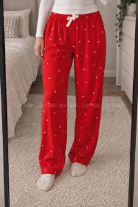 Lamelif Milan Kumaş Kırmızı Kalp Desenli Pijama Altı