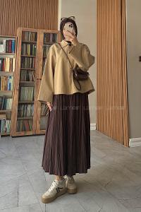 Camel Shirt Collar Long Arm Jacket