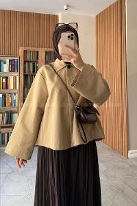 Camel Shirt Collar Long Arm Jacket