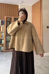 Camel Shirt Collar Long Arm Jacket