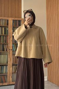 Camel Shirt Collar Long Arm Jacket