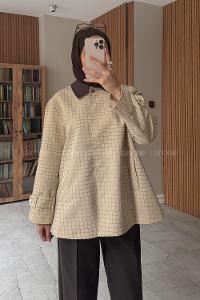 Beige Shirt Collar Long Arm Polyester Jacket