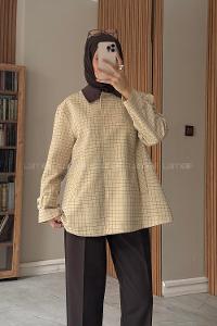 Beige Shirt Collar Long Arm Polyester Jacket