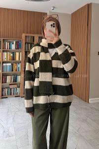 Lamelif Şal Detaylı Yumoş Hırka Haki