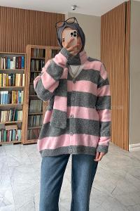 Pink V Neck Long Arm Cardigan