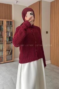 Lamelif Selanik Örgü Hırka Bordo