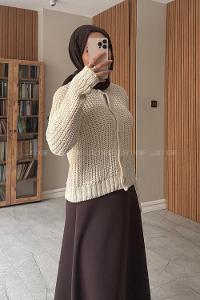 Lamelif Selanik Örgü Hırka Ekru