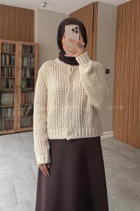 Lamelif Selanik Örgü Hırka Ekru