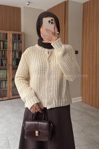 Lamelif Selanik Örgü Hırka Ekru