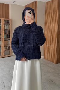 Lamelif Selanik Örgü Hırka Lacivert