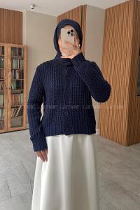 Lamelif Selanik Örgü Hırka Lacivert