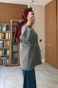 Lamelif Yarasa Kol Yün Triko Kazak Gri