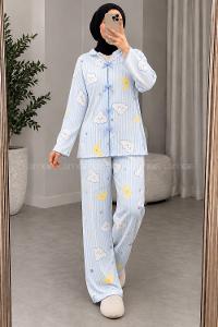 Lamelif Bulut Desenli Fiyonk Detaylı Pijama Takımı