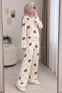 Lamelif Coffe Cup Detaylı Pijama Takımı