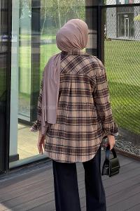 Lamelif Ekose Desen Oduncu Gömleği Sütlü Kahve