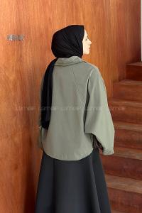 Khaki Shirt Collar Bat Sleeve Arm Jacket