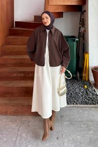 Brown Shirt Collar Bat Sleeve Arm Jacket