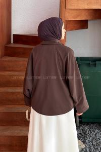 Brown Shirt Collar Bat Sleeve Arm Jacket