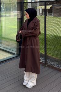Lamelif Pelerin Detaylı Oversize Trenç Kahverengi