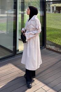 Lamelif Pelerin Detaylı Oversize Trenç Taş Rengi