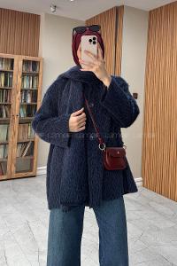 Lamelif Şal Detaylı Sakallı Ceket Lacivert
