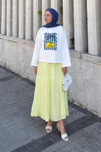 Cream-1 Crew Neck Long Arm Without Accessories Printed Blouse