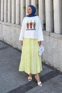 White-10 Crew Neck Long Arm Without Accessories Printed Blouse