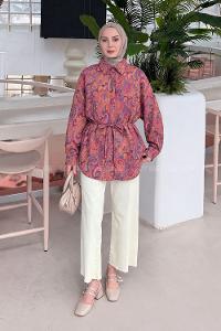 Tile Shirt Collar Long Arm Sandy Fabric Printed Shirt