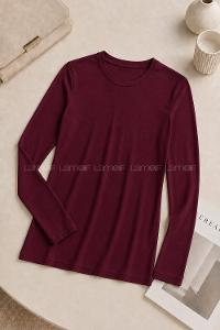 Lamelif Uzun Kollu Bisiklet Yaka Viskon Body Bordo