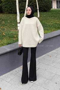 Lamelif Balıkçı Yaka Kazak Ekru